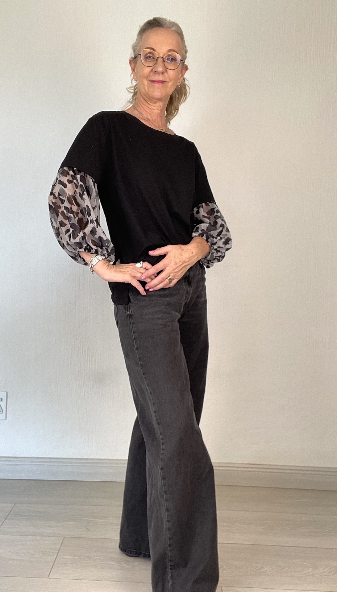 Black T – Style 5 with animal print sleeve