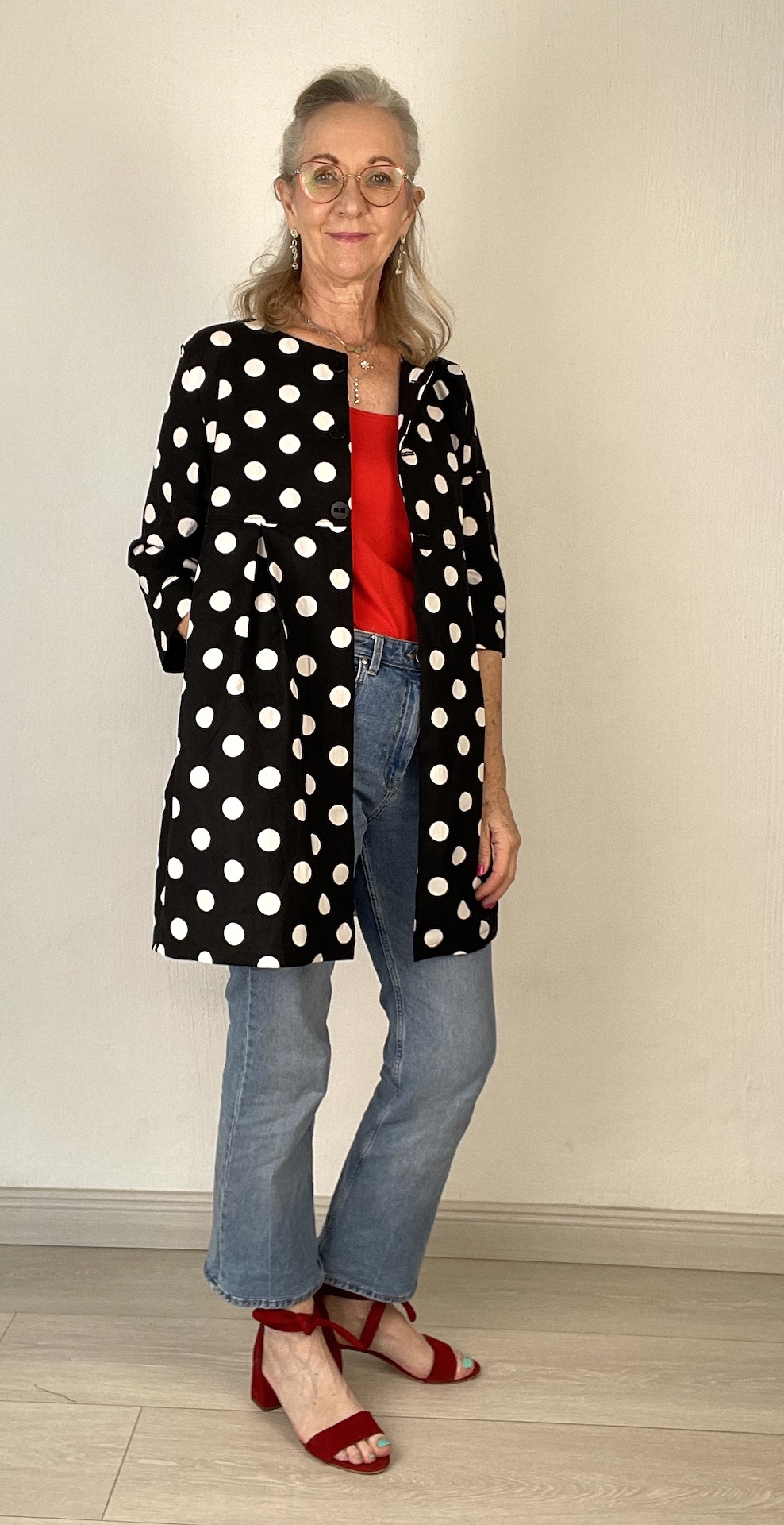 Sienna black and white polka dots with red cami