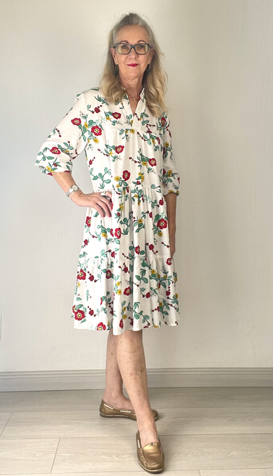 Janice dress- white with red flowers 1